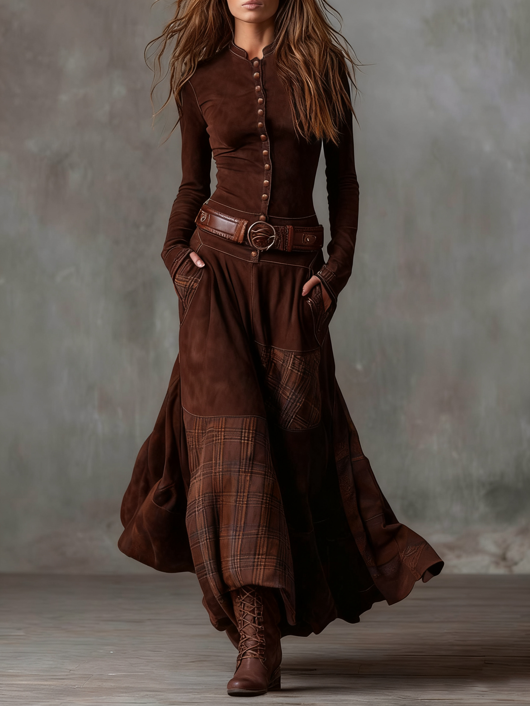 Azucena | Suede Maxi Dress with Belt