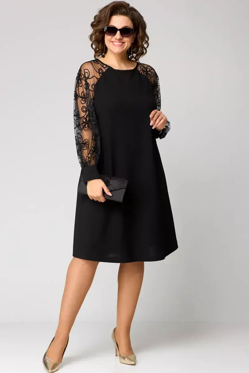 Elegant Black Dress with Lace Sleeves